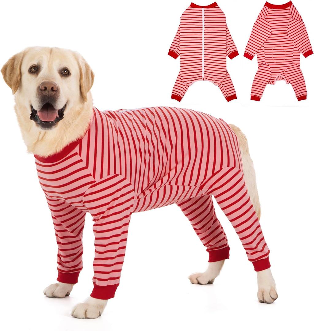 Yeapeeto Dog Onesie Surgery Recovery Suit for Large Medium Bodysuit Dogs Pajamas PJS Full Body for Shedding, Prevent Licking, Wound Protection, Cone Alternative (Red Pink, 3X-Large (Pack of 1))