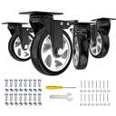 5 Inch Swivel Caster Wheels,Set of 4 Heavy Duty,Black Industrial Casters with Brake, Locking Casters for Furniture and Workbench for Cart,Top Plate Swivel Wheels and Load 2400lbs(Screws and a Spanner)