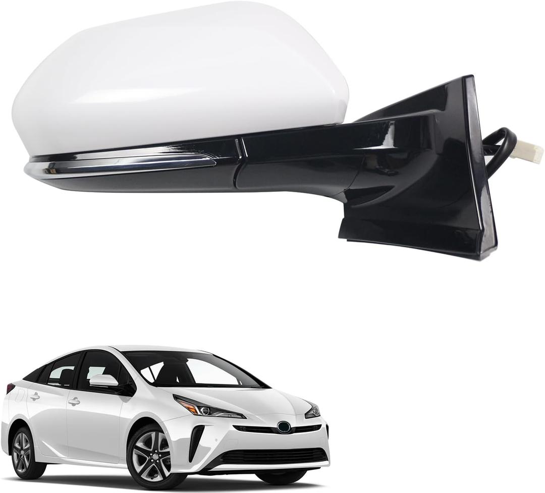 for TOYOTA PRIUS Passenger Side Mirror Assembly 2016 2017 2018 2019-2024 WHITE | Power | Heated |BSM/Blind Spot Monitoring Replacement TO1321357 for TOYOTA PRIUS Accessories
