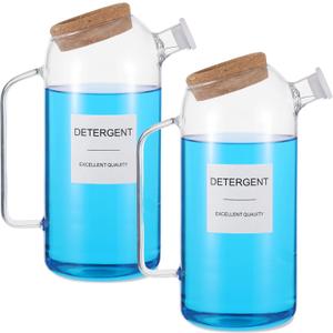 2 Sets Liquid Laundry Detergent Dispenser with Lables, 60oz Glass Laundry Detergent Dispenser, Ideal for Laundry Room Organization and Storage, for Bleach, Fabric Softener, Laundry Soap Dispensers