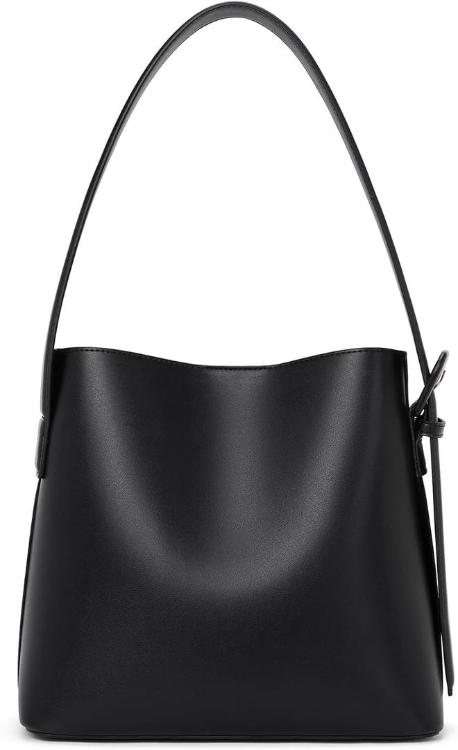 BOSTANTEN Bucket Bag Vegan Leather Shoulder Purses for Women Trendy Adjustable Strap (Black)