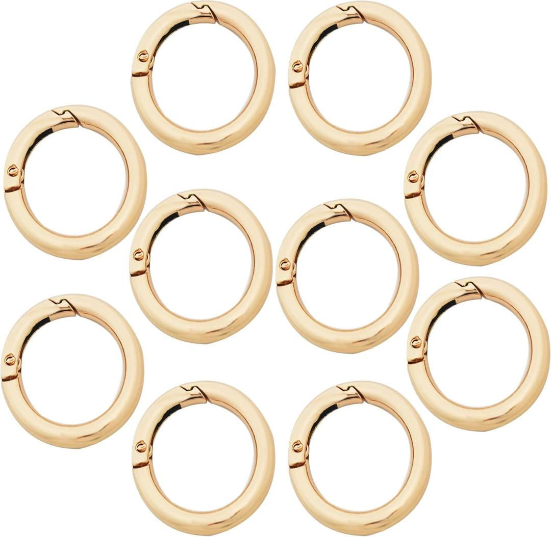 10 pcs 1.25 inch(32mm) Small Round Carabiners Clips Metal Trigger Spring O Rings Snap Hooks DIY Charms Accessory for Keychains Purses Crafts Making, Light Gold Small(1.25" Inside Diameter)