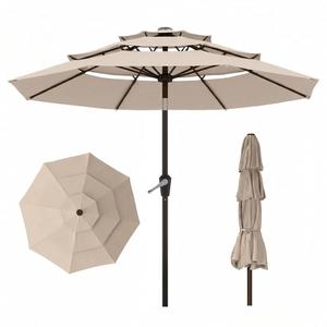 Tobeos 10ft 3 Tier Patio Umbrella, Outdoor Market Table Umbrella with UPF 50+ Vented Canopy, 8 Sturdy Ribs, Easy Push Button Tilt and Crank, Windproof for Deck, Pool, Backyard and Garden, Beige