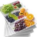 Lifewit Serving Tray Divided for Party Supplies, 4 PCS 15" x 10" Plastic Platters for Serving Food, White Reusable Tray for Veggie, Snack, Fruit, Cookies, Desserts in Kitchen/Pantry