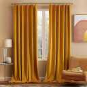 MIULEE Velvet Curtains 2 Panels Luxury Blackout Curtains for Bedroom Living Room Thermal Insulated Fall Decor Super Soft Window Drapes Rod Pocket & Back Tab, Mustard Yellow, 52 x 72 Inch