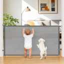 42" Extra Tall Retractable Baby Gates for Stairs, 76" Wide Dog Gate Indoor Outdoor for Doorways Deck Kitchen, Long Mesh Safety Gate for Child Toddler, Prevent Pet from Jumping Over, Grey