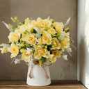 LESING Artificial Flowers with Vase for Table Centerpieces,Fake Silk Gardenia Flower in Vase Decoration for Home Office Party (Champagne)