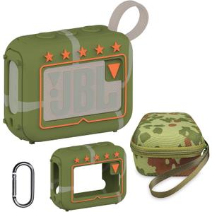 JCHPINE Silicone Cover and Hard Travel Case for JBL Go 4 Ultra Portable Bluetooth Speaker, Accessories for JBL Go 4 Pro Sound Bluetooth Speaker Stand Up Holder (Squad Case)