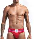 JOCKMAIL Ultra-wide Belt Sexy Men Underwear Jockstrap Briefs Men G String Thongs (Red, L)