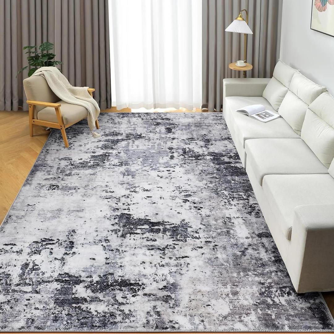 GarveeHome 6x9 Modern Abstract Area Rug Non Slip Non Shedding Low Pile Stain Resistant Rug Soft Carpet for Bedroom Living Room, Grey