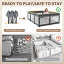 Foldable Baby Playpen with Mat - 74"X50" Large Play Yard for Babies and Toddlers - Indoor & Outdoor Portable Playpen with Storage Bag & 30 Ocean Ball - Baby Fence with Visible Mesh & Zipper Door,Grey