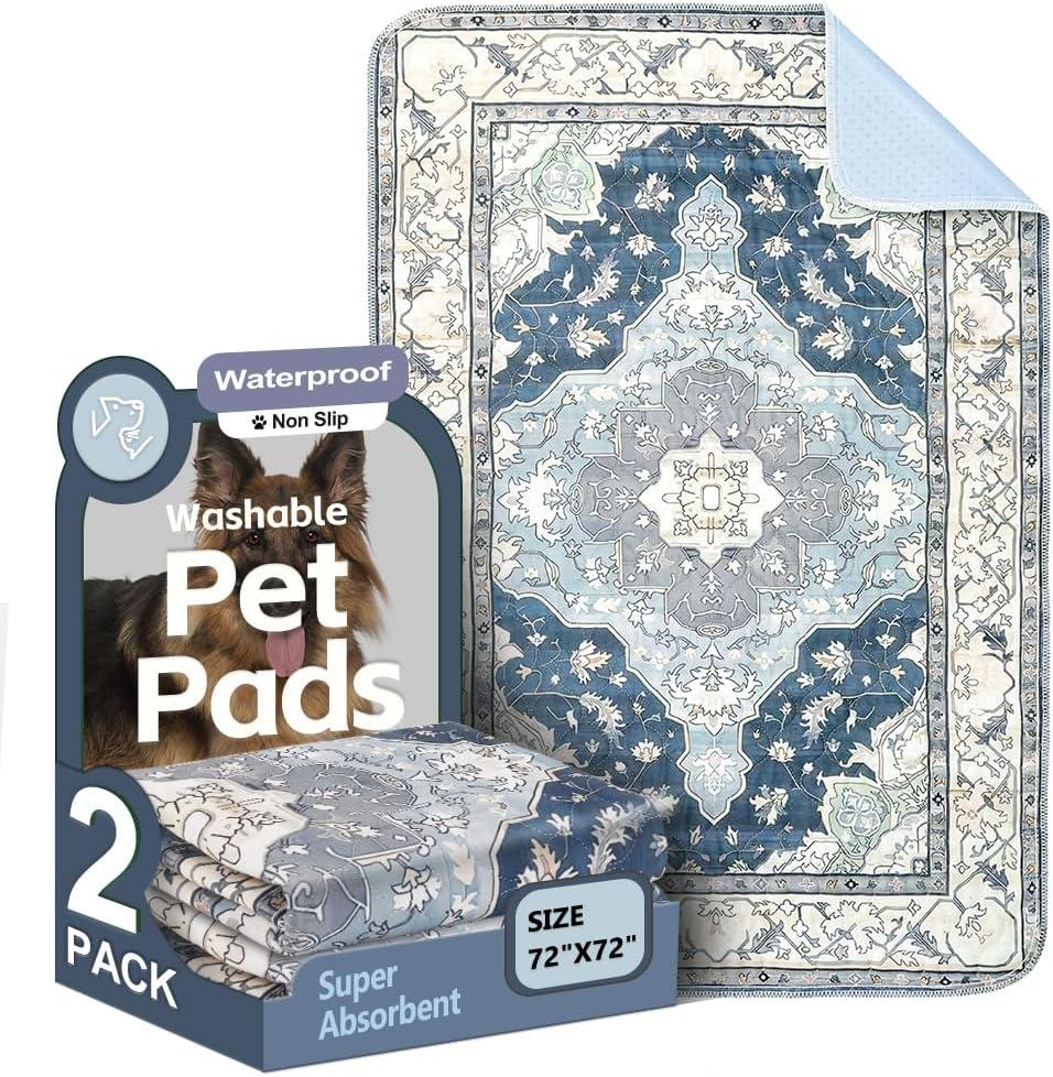 Washable Pee Pads for Dogs 2 Pack Reusable Puppy Training Pads 72"x72" Super Absorbent Waterproof Dog Training Pads, Non-Slip Potty Pads Whelping Pads Litter Mat Pet Supplies - Navy/Mix