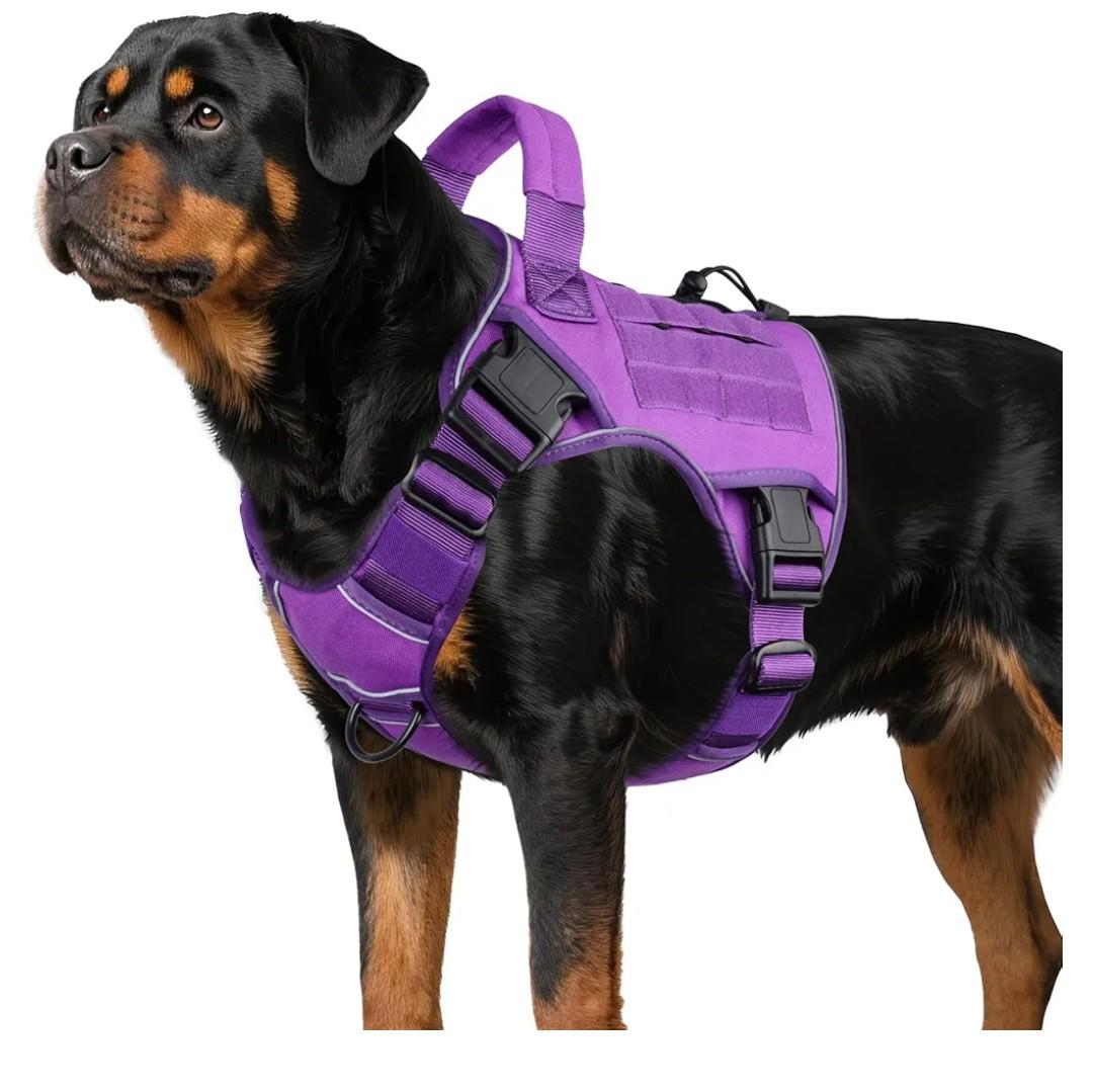 Purple Tactical Dog Harness  Dogs, Heavy Duty No Pull Dog Harness with Handle, Adjustable Reflective Military , Walking, Training, Hunting XS