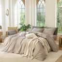 MooMee Bedding Duvet Cover Set 100% Washed Cotton Linen Like Textured Breathable Durable Soft Comfy (Heathered Taupe, King 104"x90")