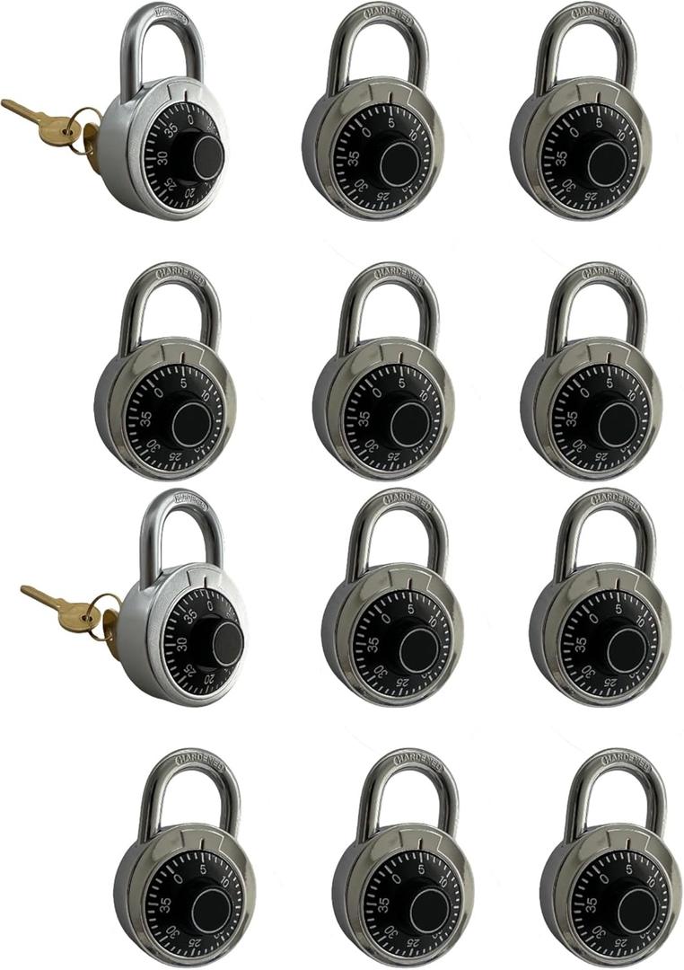 Combination Padlock with Key and Same Code Each Set, 12 Pack 4 Keyed Alike Matching Key, Combination Locker Lock for Toolbox, School and Gym Locker, Employee and Case, Black