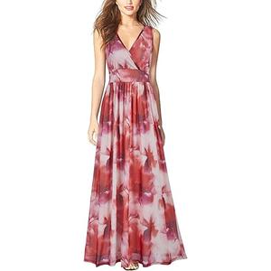 WOOSEA Women Sleeveless Deep V Neck Mesh Loose Plain Long Maxi Casual Dress, X