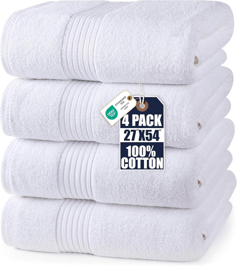 Utopia Towels Luxurious Bath Towels Set, 4 Pack, 27 x 54 Inches  100% Ring Spun Cotton, Thick, Plush, and Fast-Drying, Designed for Premium Hotels, Spas, and Homes, White