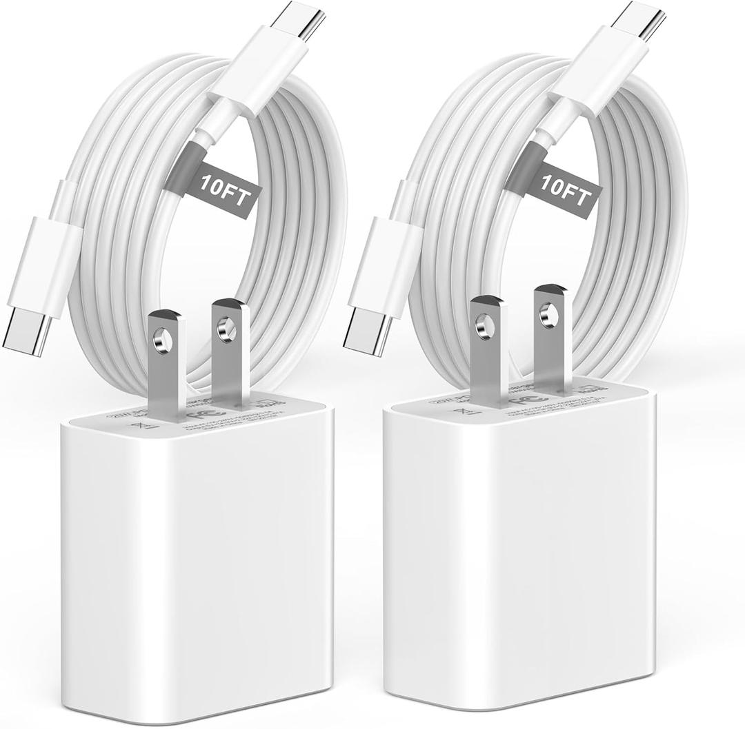Matsusho iPhone 17 16 Charger Fast Charging 10 FT, 2 Pack 20W USB C Wall Charger Block with 10FT Long Type C to C Charging Cable for iPhone 17/17 Pro/17 Pro Max/Air/16/16 Pro/16 Pro Max/15/15 Pro Max (White)