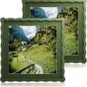 12x12 Wavy Picture Frame With Mat For 8x8, Wavy Edge Wooden Picture Frame with Real Glass - Wall Mount Display, Green, 2 Pack