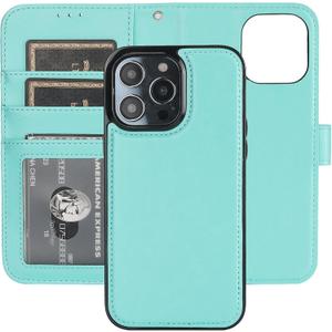 Bocasal Detachable Wallet Case for iPhone 14 Pro Max RFID Blocking Card Slots Holder PU Leather Magnetic Kickstand Shockproof Wrist Strap Removable Flip Protective Cover 5G 6.7 inch (Light Blue)