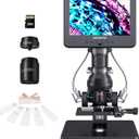 Andonstar AD266S 20X-5000X HDMI Digital Microscope, 5 Lens 2160P UHD Video Record, 7'' LCD Microscope for Adults Kids, Home Lab Biological Kit with Slides, Coin Full View