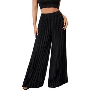 SOLY HUX Women's Wide Leg Palazzo Pleated Pants High Waisted Flowy Loose Dressy Casual Long Trousers (XX-Large)