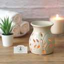Hosley Elegant Ceramic Oil Warmers with Leaf Pattern and Speckle Design 4.5 Inches High Tealight Compatible for Aromatherapy and Home Decor Set of 3 (Cream 2)