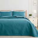 Exclusivo Mezcla California King Quilt Bedding Set, Lightweight Teal Quilts Cal Oversized King Size for All Seasons, Soft Microfiber Bedspreads Coverlets with Leaf Pattern, 3 Piece