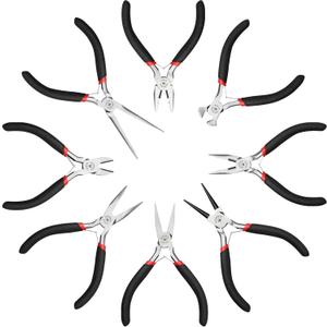 MAXPOWER Mini Jewelry Pliers Set - 8pc, Diagonal, End Cut, Bent, Combination, Flat, Needle, Round Nose (4.5-inch)