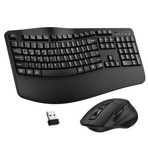Wireless Keyboard and Mouse Combo, 2.4G Full Size Wave Keys Ergonomic Keyboard with Wrist Rest and 3-Level DPI Adjustable Wireless Ergonomic Mouse for Windows, Mac OS Desktop/Laptop/PC(Black)