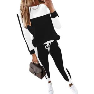 HBQ Women's Color Block 2 Piece Outfits Casual Travel Sweatsuits Lounge Sets 2025 Fall Fashion (X-Large, Black)