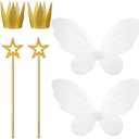 Sratte 6 Pcs Halloween Girls Fairy Costume Set, Fairy Wings Dress Up Wings Star Wand and Gold Crowns, Halloween Costume Dress Up Accessories 13 Inches Gold Wand Party Crowns Birthday Decorations