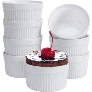 Ramekins 6 oz, Set of 8, Creme Brulee Ramekins, Souffle Dishes, Oven Safe Porcelain Ramiken Bowls For Custard, Lava Cakes, Pudding, Flan, Mini Desserts, Jam and Ice Cream, Ramekins For Baking (6OZ)