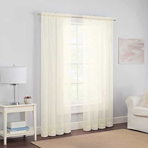 PAIRS TO GO Victoria Voile Modern Sheer Rod Pocket Window Curtains for Living Room (2 Panels), 59 in x 63 in, Ivory