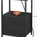 LOAKEKEL Night Stand Set 2, Black Nightstand with Charging Station, End Tables with Storage Shelf for Small Spaces, Bedside Table Side Tables with 2 Fabric Drawers for Bedroom, HETS020BK