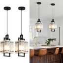 Modern Pendant Lights Kitchen Island 2 Pack Matte Black Pendant Lights Water Ripple Glass Square Pendant Lighting Over Island Hanging Pendant Light Fixtures for Kitchen Dining Room Hallway Foyer