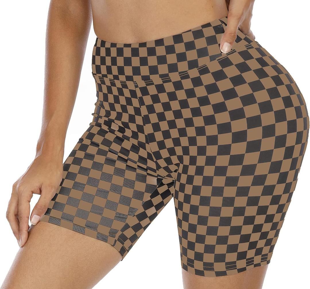 WSPLYSPJY High Waist Biker Yoga Shorts for Women's Black and White Checkered Athletic Running Workout (XS)