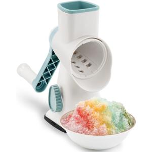 Rotary Ice Shaver with Handle Manual Hand Crank Snow Cone Maker Machine Qucik Shaved Ice Maker with Suction Feet, All Ice Cubes Fitted.Premium Portable Ice Crusher and Shaved Ice Machine. (White)