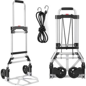 Folding Hand Truck and Dolly, 200 LB Capacity Upgraded Aluminum Dolly Cart, Portable Folding Hand Cart for Travel, Moving, Shopping, Office Use, Black