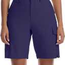 Women's Lightweight Hiking Shorts with Pockets Running Casual Cargo Shorts for Golf Travel Athletic Camping (Blue, XXL)