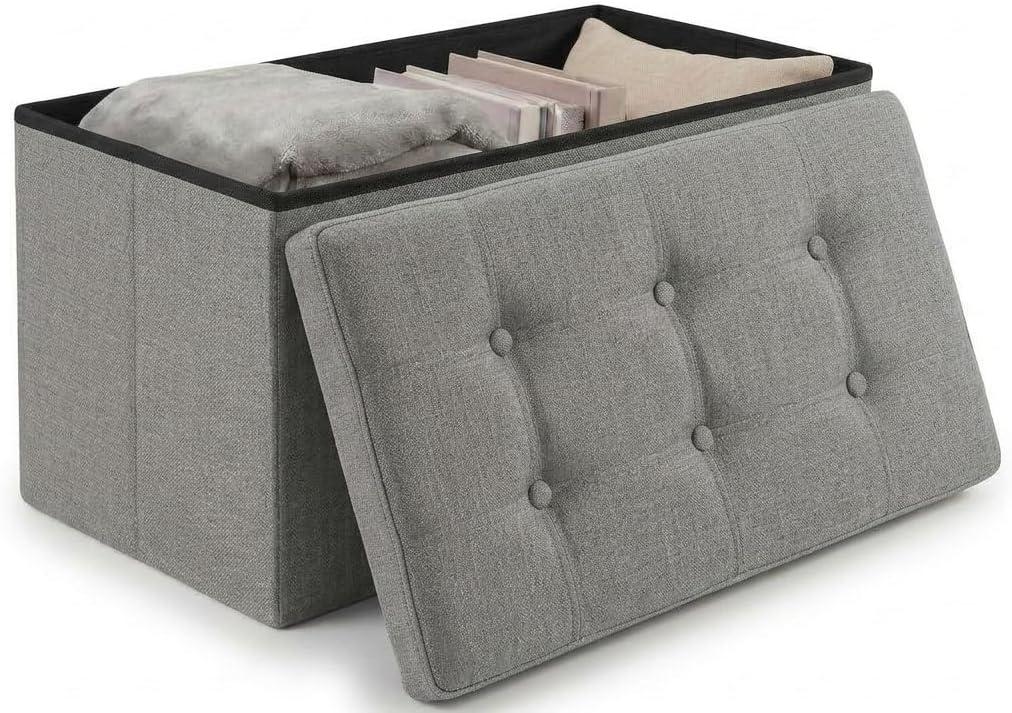 Foldable Stool with Fabric Lid 38 x 76 x 38 cm - Storage Box Bench Multifunctional Footrest Living Room Dressing Table (Dark Grey)