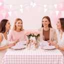 LemonRoad 102 Pcs Gingham Party Supplies Set Pink Checkered Disposable Paper Plates, Napkins, Forks, Tablecloth Banner for Xmas Picnic Pizza BBQ Dinner Birthday Wedding Party Decorations Serve 25