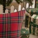 AQOTHES Pack of 2 Christmas Plaid Decorative Throw Pillow Covers Scottish Tartan Cushion Case for Farmhouse Home Holiday Decor Red and Green, 20 x 20 Inches