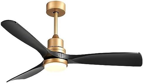 52" Modern Black and Gold Ceiling Fan with Lights and Remote, ETL Listed, 3 Downrods, 3 Wood Blade Gold Black Ceiling Fans, Reversible Quiet DC Motor, 3 Timer for Outdoor Patio Waterproof Bedroom