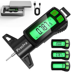 Preciva Rechargeable Tire Tread Depth Gauge, Touch Screen Digital Tire Depth Gauge with Lighting, in/MM/F Conversion, IP54 Waterproof, Auto Power Off, for Tread Depth, Brake Shoe and Pad Wear