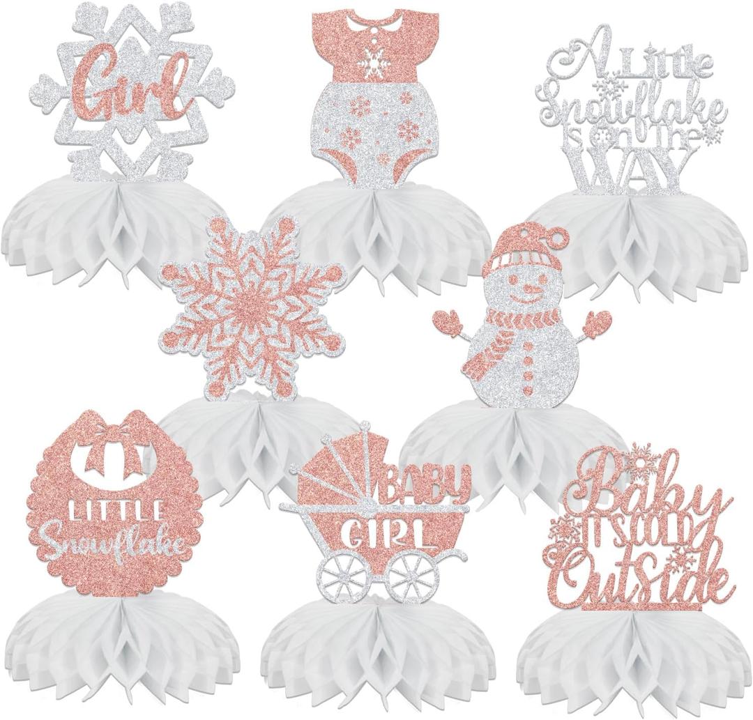8 Pcs Baby Its Cold Outside Baby Shower - Snowflake Honeycomb Centerpieces - Winter Baby Shower Decorations