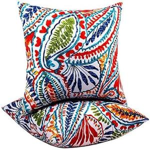 Outdoor Throw Pillows - Decorative Pillows with Insert Included Set of 2 Outdoor Pillows for Patio Furniture 18x18 Inch (Paisley Patten)