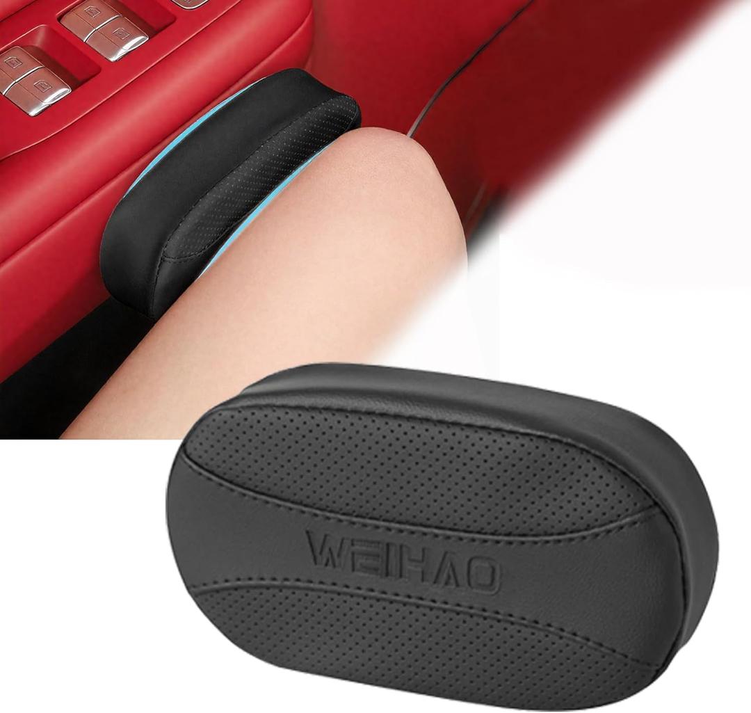 Car Knee Cushion Pad, Car Door Knee Pad Rest Cushion, Center Console Car Knee Pad Protector, Memory Foam Compact Knee Support with Hook & Loop, Nappa Leather Car Knee Support Cushion (Black-1 PC)