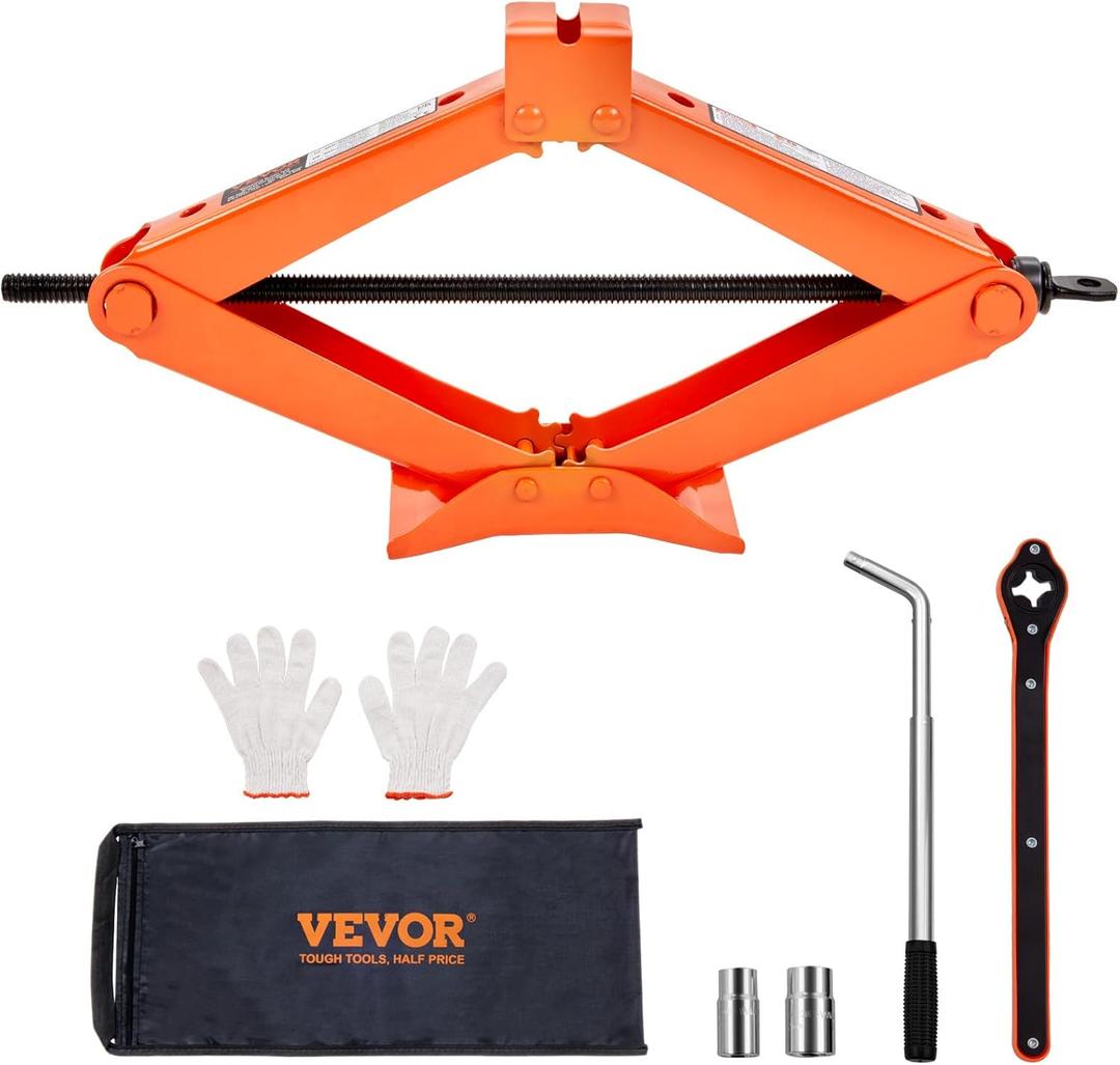 VEVOR Scissor Jack, 2.5 Ton/6613 lbs Scissor Car Jack with 3.7"-17.1" Lifting Range, Heavy Duty Tire Changing Kit, Includes Ratchet Wrench, Lug Wrench & Socket, Fits Most Cars Trucks Sedans SUV MPV