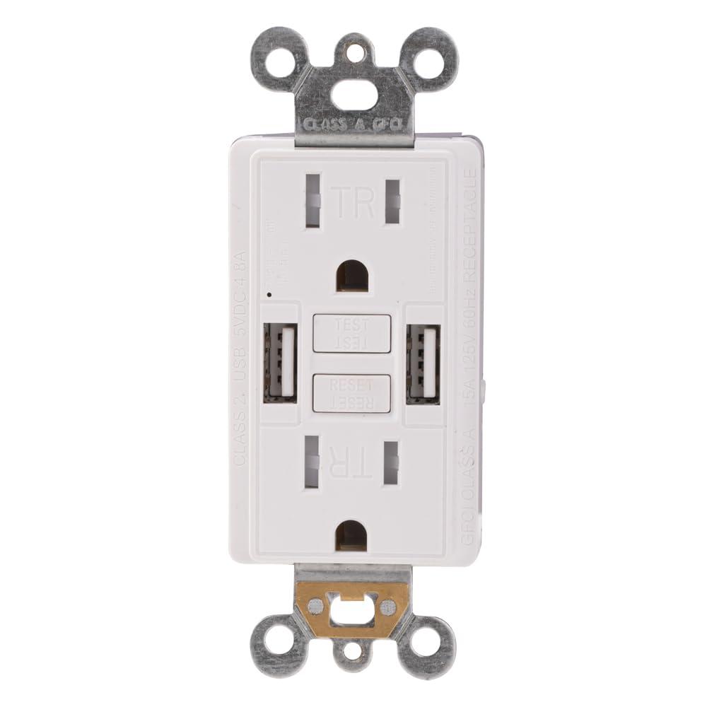 Combination 15A GFCI Outlet with Self-Test and USB in-Wall Charger Outlet with 5V/4.8A, High Speed Charging for Smartphones and Tablets, ETL, Wallplate Included, 1 Pack, White